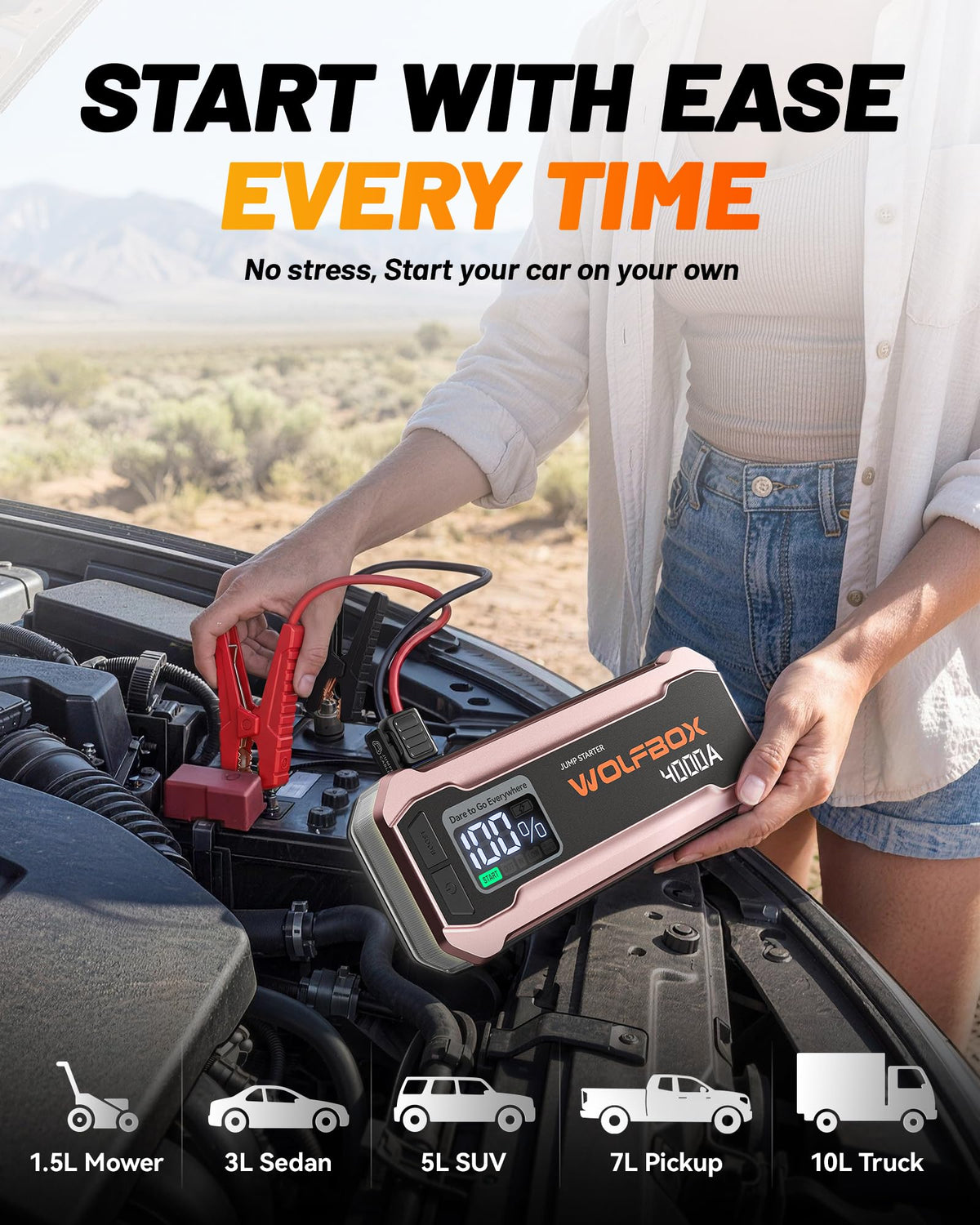 12V Pink Portable Car Jump Starter with 65W Quick Charger R114252