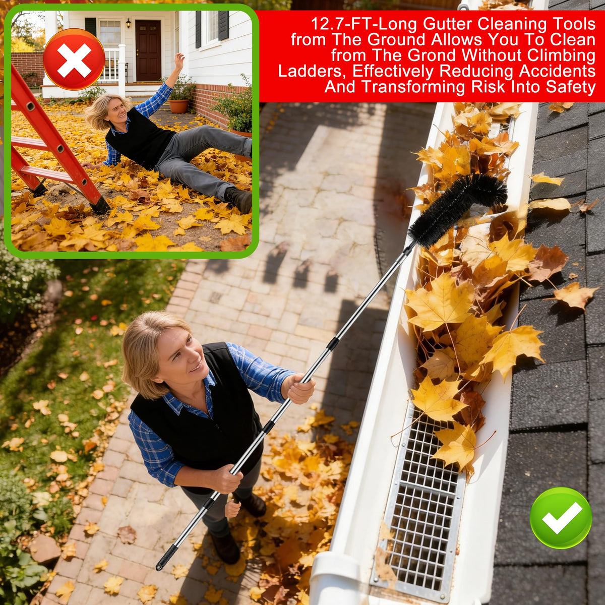 12.7FT Long Adjustable Gutter Cleaner & Brush L36561