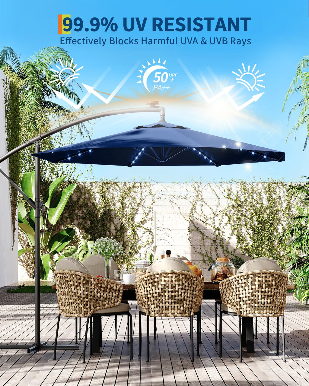 10FT Solar LED Cantilever Patio Umbrella I1356